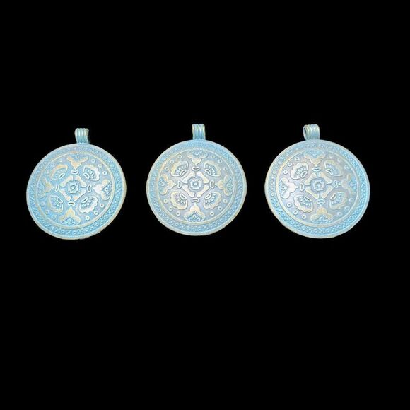 Set of 3 Turquoise Brass Medallions - Picture 2 of 5